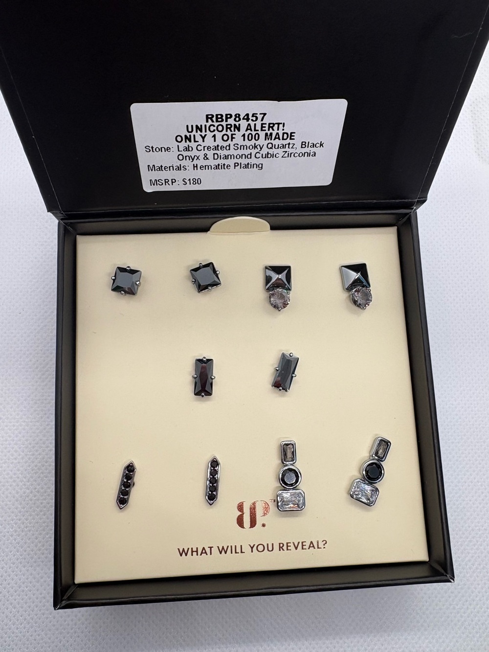 RARE SET Smoky Quartz, Black Onyx & Diamond Cubic Zirconia Earrings